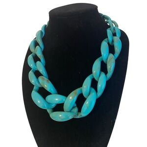 Bold Chunky Blue Green Chain Necklace Acrylic – Statement Piec